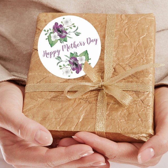 Sticker Rond Joyeuse fête des mères avec de jolies fleurs d'aqu (Créateur téléchargé)