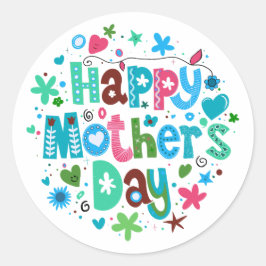 Sticker Rond Joyeuse Fête des Mères Bleu Floral Élégant
