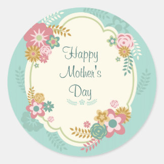 Sticker Rond Joyeuse Fête des Mères Cadre Floral