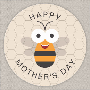 Sticker Rond Joyeuse Fête des Mères Drôle Mignonne Abeille à Mi