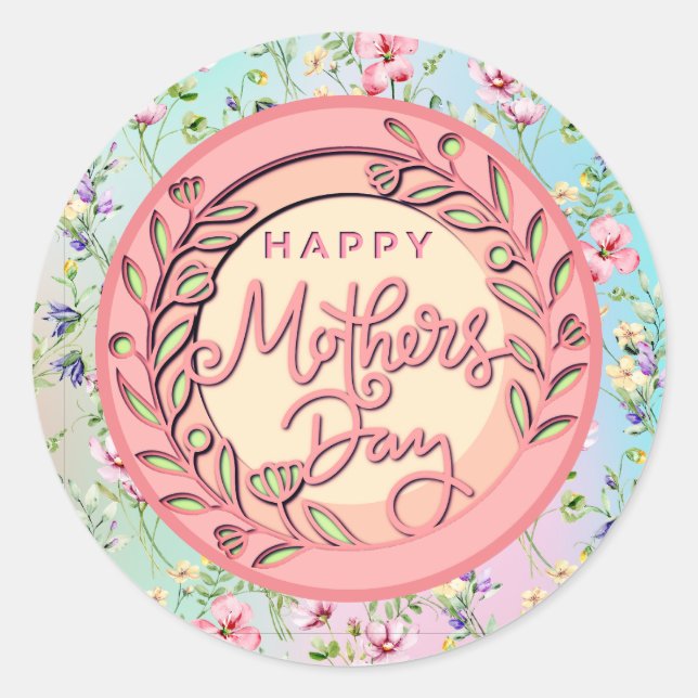 Sticker Rond Joyeuse fête des mères Élégante florale rose moder (Devant)