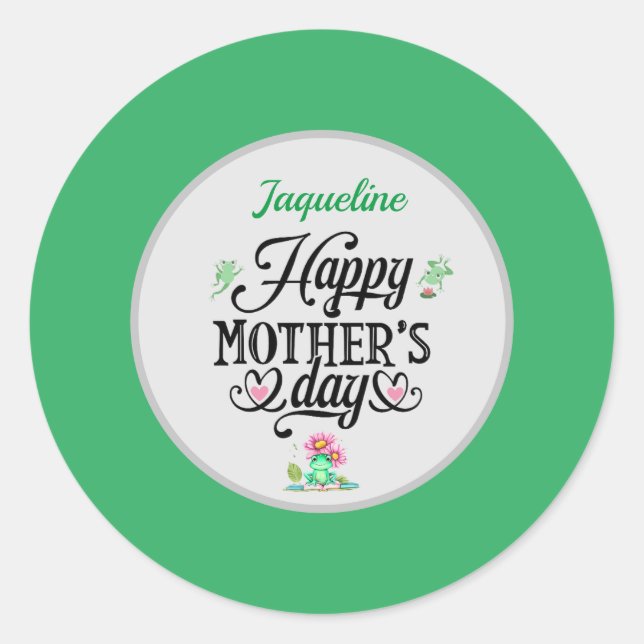 Sticker Rond Joyeuse Fête des Mères Élégantes grenouilles Perso (Devant)