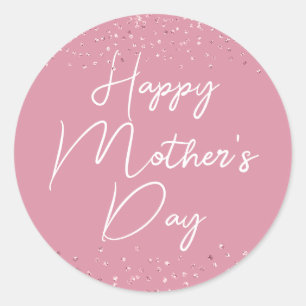 Sticker Rond Joyeuse fête des Mères en écriture sur fond rose