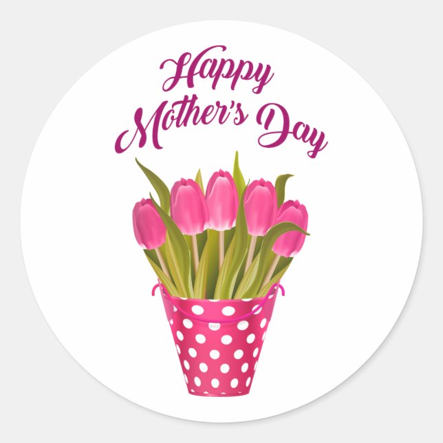 Sticker Rond Joyeuse fête des mères Fleurs roses Bouquet Design (Devant)
