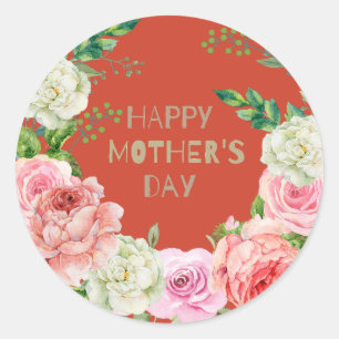 Sticker Rond Joyeuse Fête des mères Floral