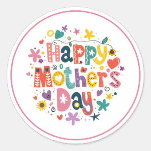 Sticker Rond Joyeuse fête des mères Floral Cool Élégant