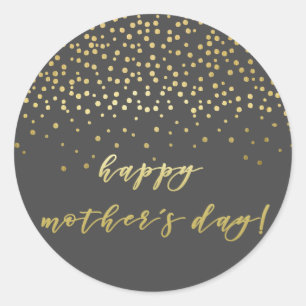 Sticker Rond Joyeuse fête des mères - Gold Script & Confetti