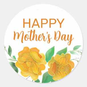 Sticker Rond Joyeuse Fête des Mères Orange Rose Floral