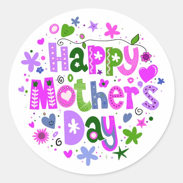 Sticker Rond Joyeuse fête des mères Purple Floral Lettering (Devant)
