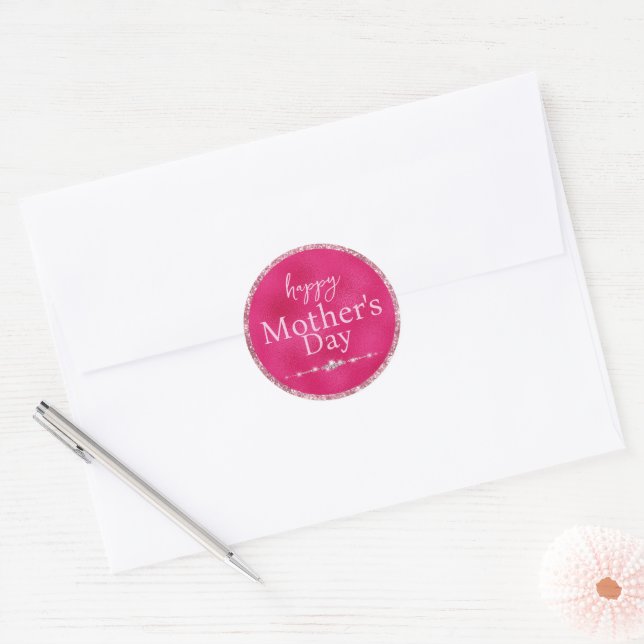 Sticker Rond Joyeuse fête des mères rose glamour (Enveloppe)