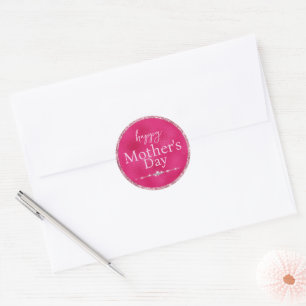 Sticker Rond Joyeuse fête des mères rose glamour