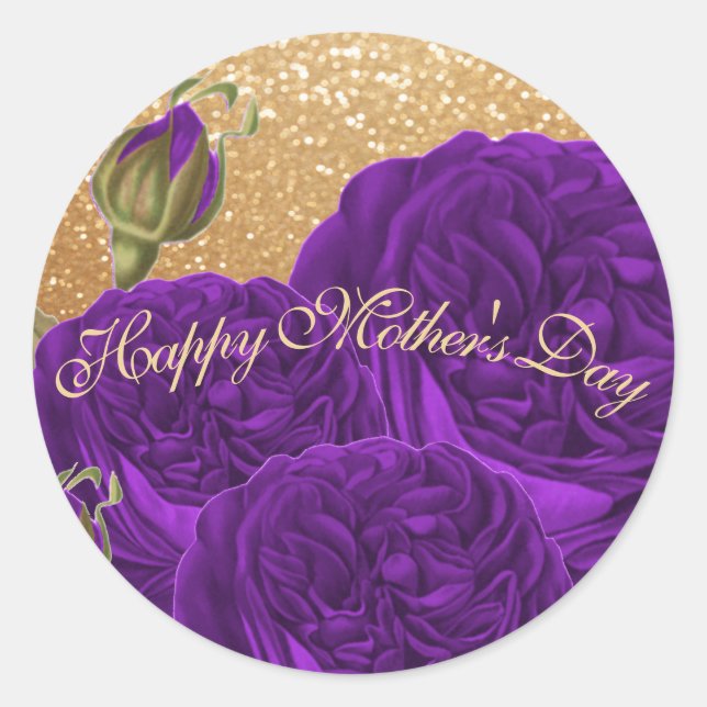 Sticker Rond Joyeuse fête des mères Roses pourpres (Devant)
