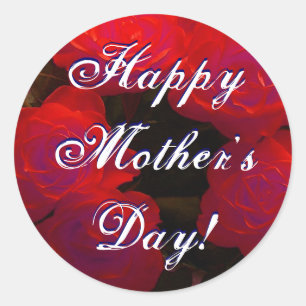 Sticker Rond Joyeuse fête des mères Roses rouges