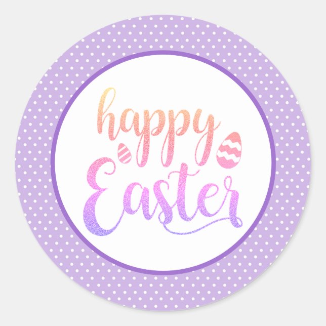 Sticker Rond Joyeuse fête des oeufs de Pâques violets (Devant)