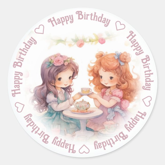 Sticker Rond Joyeuse fête du thé d'anniversaire (Devant)