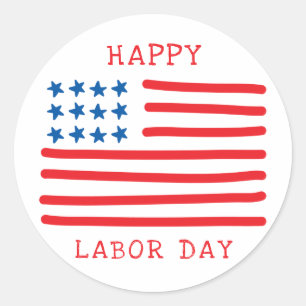 Sticker Rond Joyeuse fête du travail Drapeau américain à main
