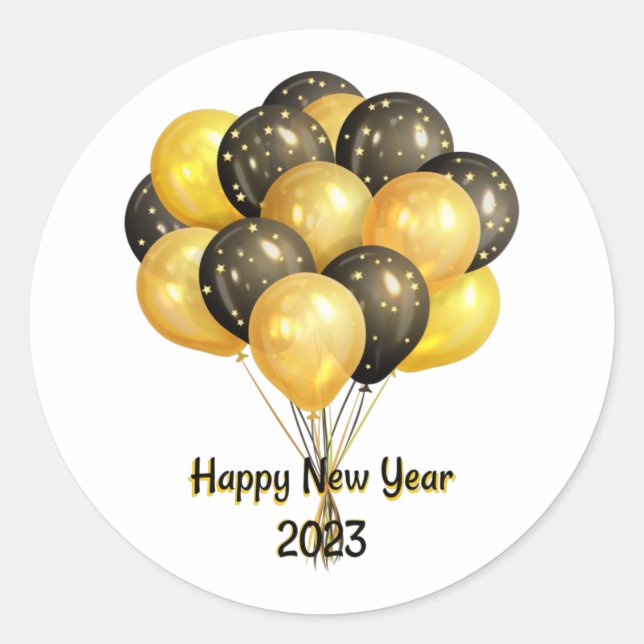 Sticker Rond Joyeuse feuille d'autocollants du Nouvel An 2023 (Devant)