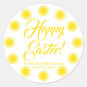 Sticker Rond Joyeuse frontière de Pâques jaune soleil personnal