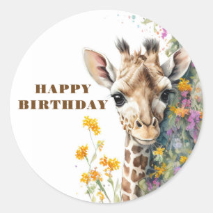 Sticker Rond Joyeuse Giraffe d'anniversaire