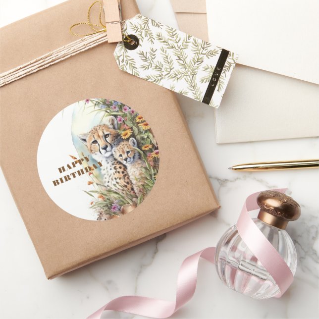 Sticker Rond Joyeuse Giraffe d'anniversaire (Cadeaux)