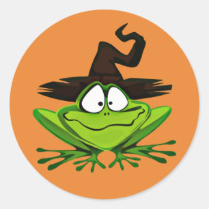 Sticker Rond Joyeuse grenouille à sorcière Halloween