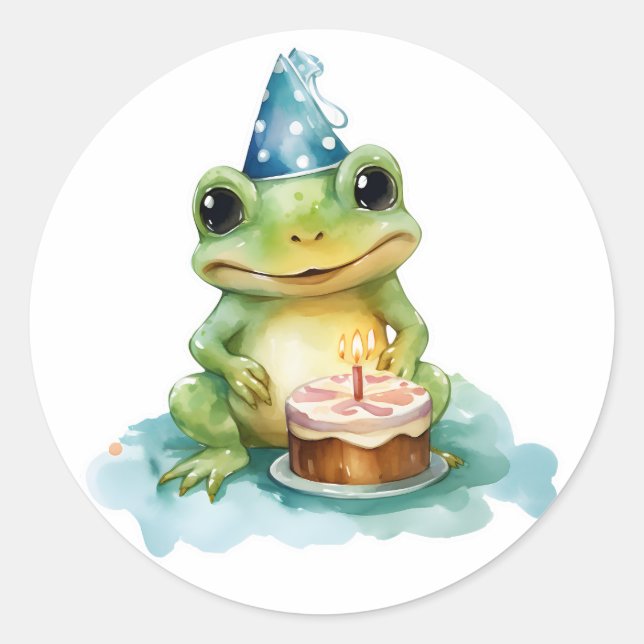 Sticker Rond Joyeuse grenouille mignonne d'anniversaire (Devant)