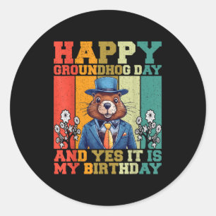 Sticker Rond Joyeuse journée de la marmotte 2025 Funny Retro Ma