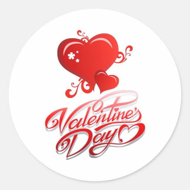 Sticker Rond joyeuse journée des valentines avec les coeurs rou (Devant)