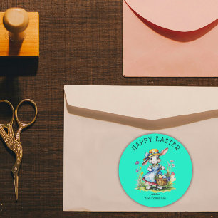 Sticker Rond Joyeuse Monnaie de Pâques Vert Aquarelle Vintage B