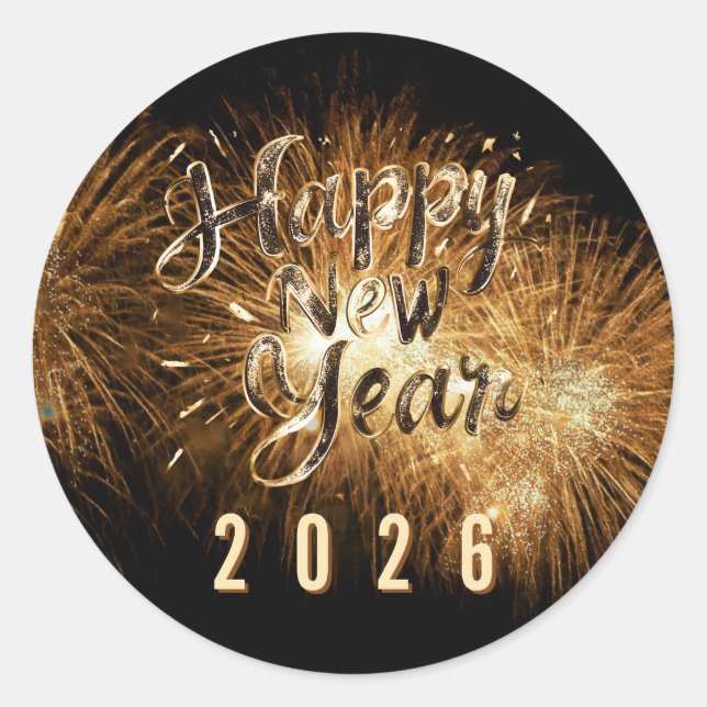Sticker Rond Joyeuse nouvelle année 2026 golden détails feu d'a (Devant)