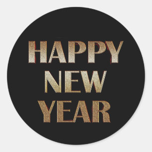 Sticker Rond Joyeuse nouvelle année Gold Metallic Texte Image