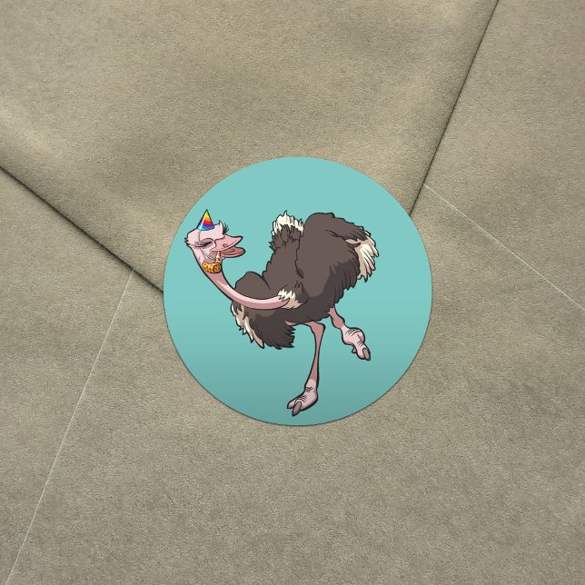 Sticker Rond Joyeuse Ostrich Danser en caricature Casquette de  (Créateur téléchargé)
