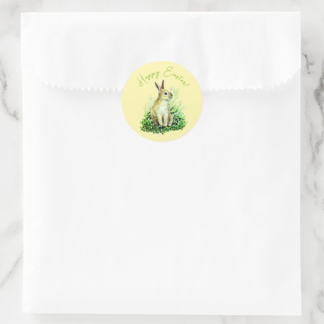 Sticker Rond Joyeuse Pâques petite aquarelle lapin (Sac)