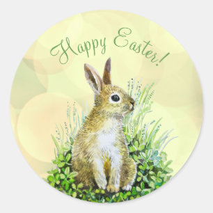 Sticker Rond Joyeuse Pâques petite aquarelle lapin