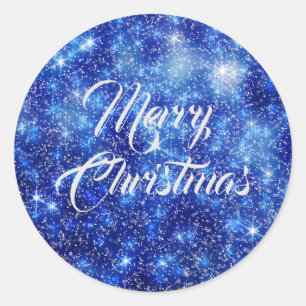 Sticker Rond Joyeuse Parties scintillant de Noël Éclat bleu mar