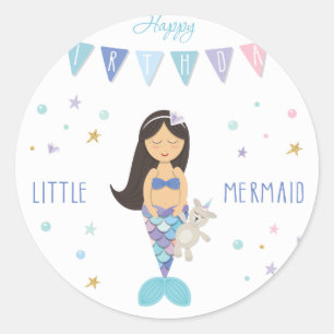Sticker Rond Joyeuse petite sirène d'anniversaire