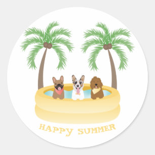 Sticker Rond Joyeuse Piscine pour chiens d'été