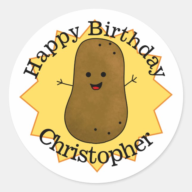 Sticker Rond Joyeuse Pomme de terre d'anniversaire personnalisé (Devant)