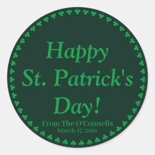 Sticker Rond Joyeuse Saint-Patrick vert trèfle texte personnali