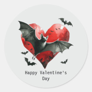 Sticker Rond Joyeuse Saint-Valentin Chauve-souris gothique