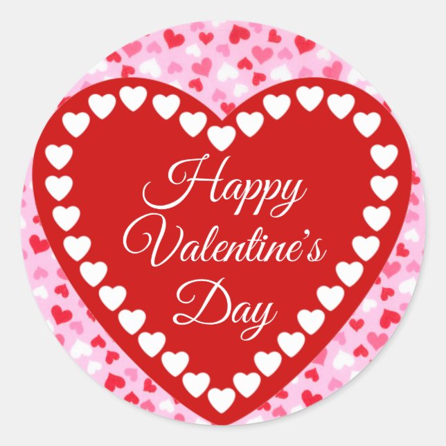 Sticker Rond Joyeuse Saint-Valentin Cœur Rouge et Rose (Devant)