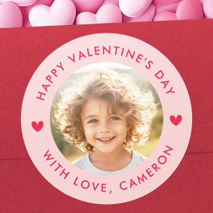 Sticker Rond Joyeuse Saint-Valentin cœurs mignons rouges roses