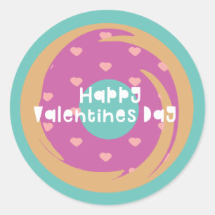 Sticker Rond Joyeuse Saint-Valentin Confettis Cœur Donut Marbré