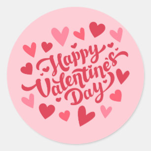 Sticker Rond Joyeuse Saint-Valentin Écriture Élégante Cœurs Ros