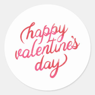 Sticker Rond Joyeuse Saint-Valentin Écriture Élégante Cœurs Ros