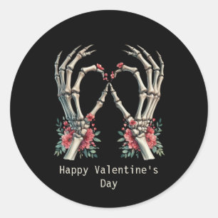 Sticker Rond Joyeuse Saint-Valentin Mains de squelette gothique