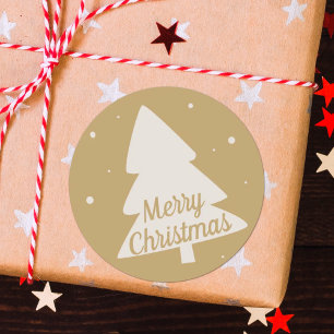 Sticker Rond Joyeuse silhouette d'arbre de Noël blanc & or