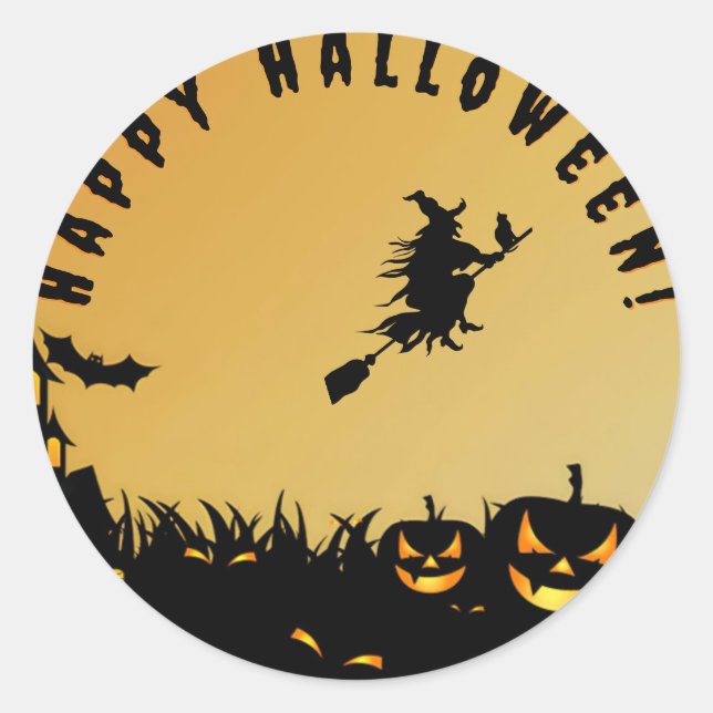 Sticker Rond Joyeuse sorcière noire halloween (Devant)