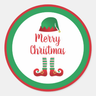 Sticker Rond Joyeuse tenue Elf Noël Typographie rouge