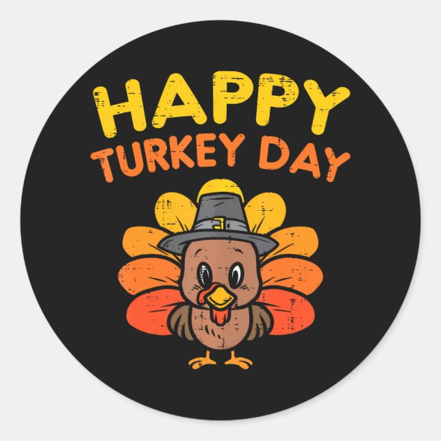 Sticker Rond Joyeuse Turquie Day mignonne Thanksgiving Pilgrim  (Devant)